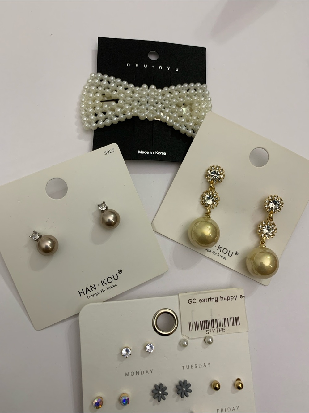 Earring Set with Pearl Bow Hair Clip New